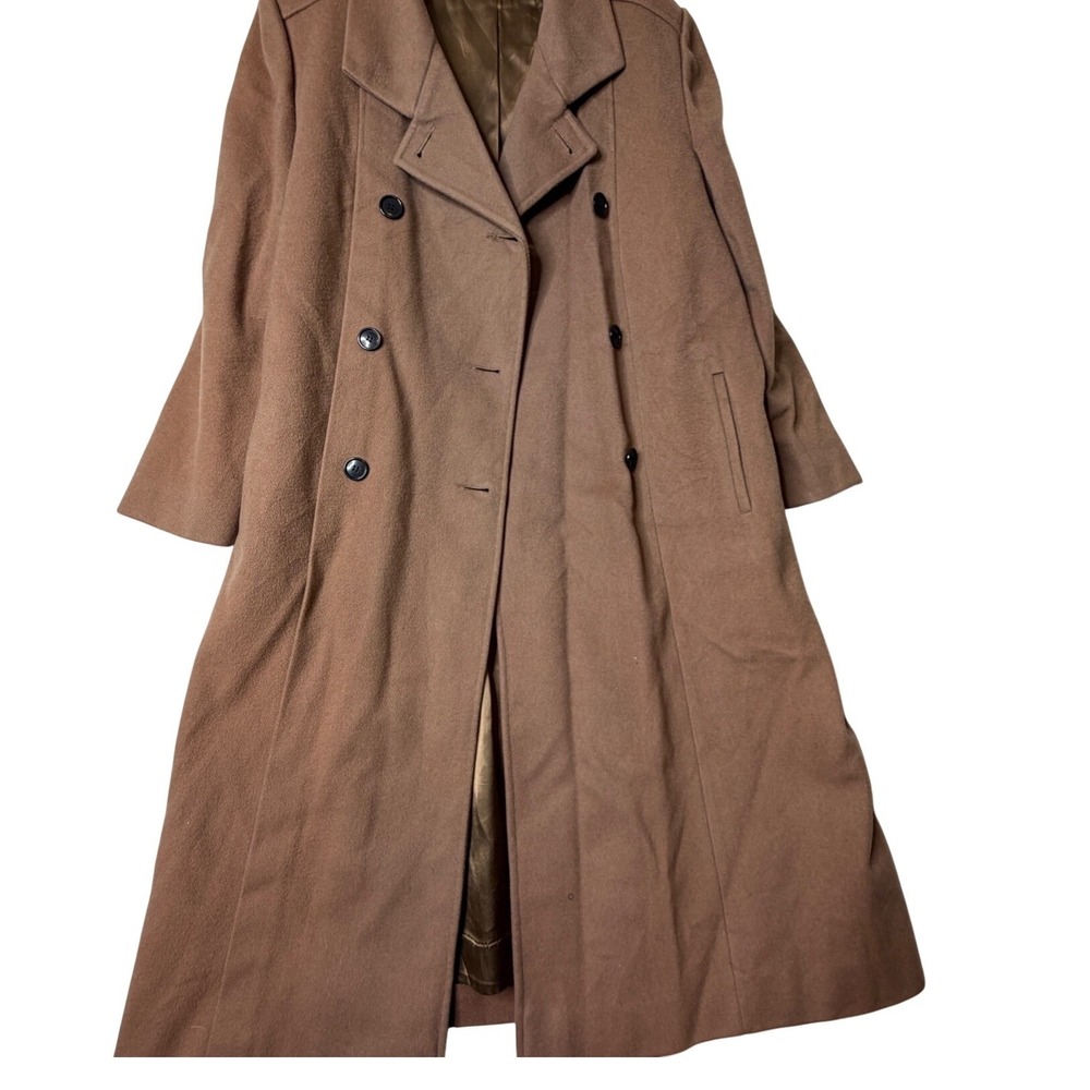Gallery 100% Pure Wool Classic Camel Double Breasted Long Trench Coat